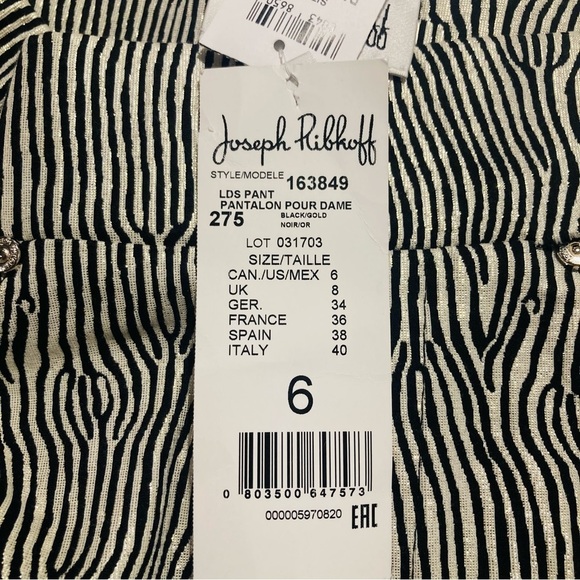 JOSEPH RIBKOFF Sz 6 Black and Gold Animal Zebra Print  Pull On High Waist Pants - Picture 7 of 11